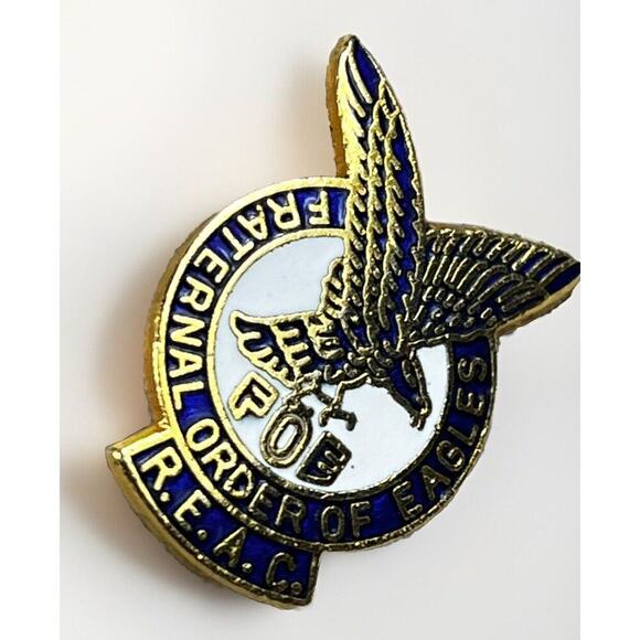 VTG Collectible Pin- FOE Fraternal Order of Eagles REAC Gold Tone Enamel Pin - Picture 3 of 6